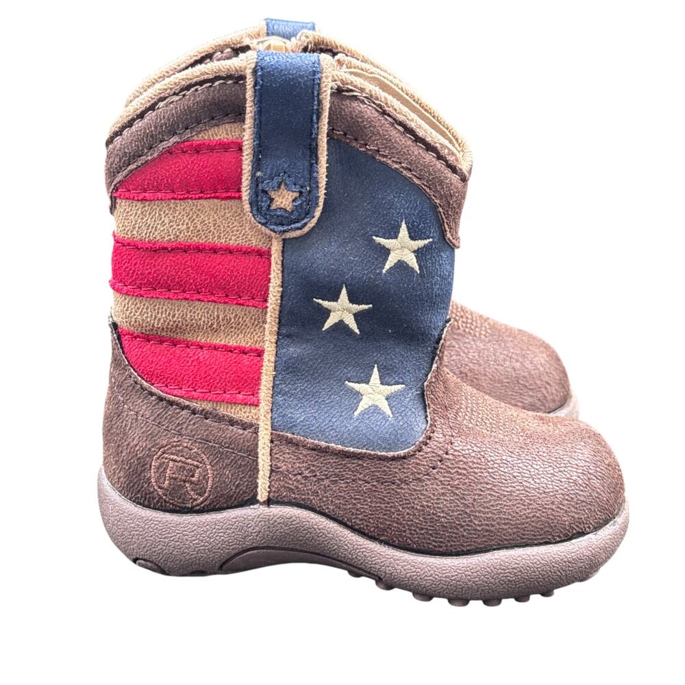 Roper Western Cowbabies Patriot Boots Flag Infants 4 Brown 09-016-1902-0380‎